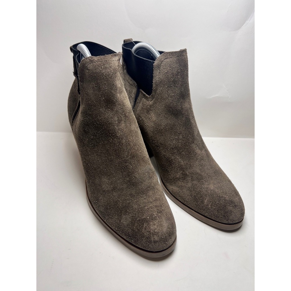 Guess Olive Brown Suede Ankle Boots Stacked Block Heel Bootie Womens 8.5